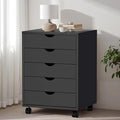 5-Drawer Chest, Office Storage Dresser File Cabinet with Wheels, Mobile Dresser for Home Office, Black