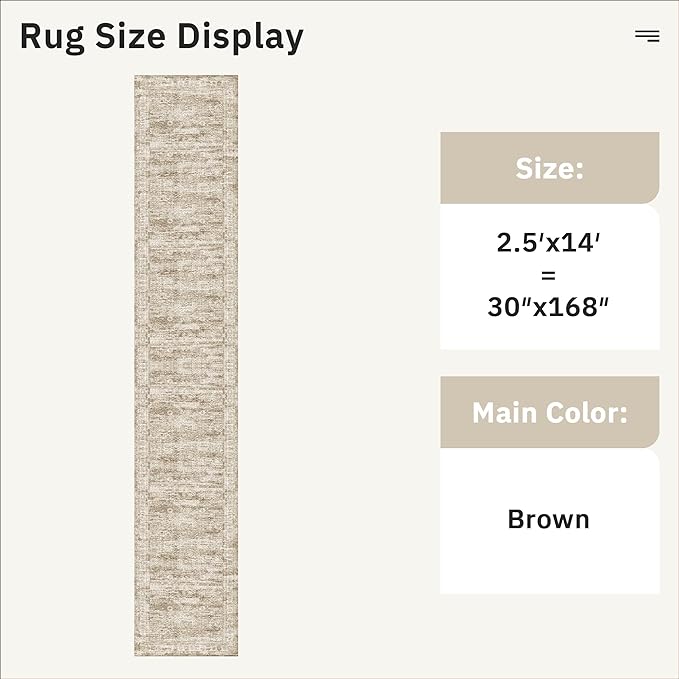 Runner Rug 2'6" x 14' Washable Non-Slip Runner Rugs for Kitchen Bathroom Laundry Room Vintage Ultra Thin Runners for Hallway Entryway Brown