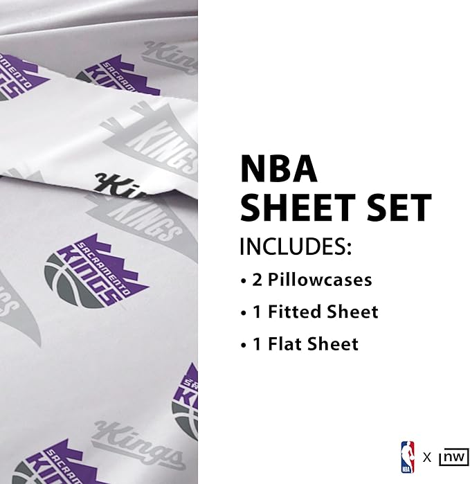 Northwest Officially Licensed Sacramento Kings NBA Twin Size Sheet Set – Soft Team Logo Bedding for Dorms, Bedrooms, Fan Caves & Game Day Style