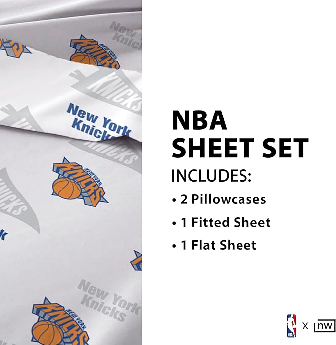 Northwest Officially Licensed New York Knicks NBA Full Size Sheet Set – Soft Team Logo Bedding for Dorms, Bedrooms, Fan Caves & Game Day Style