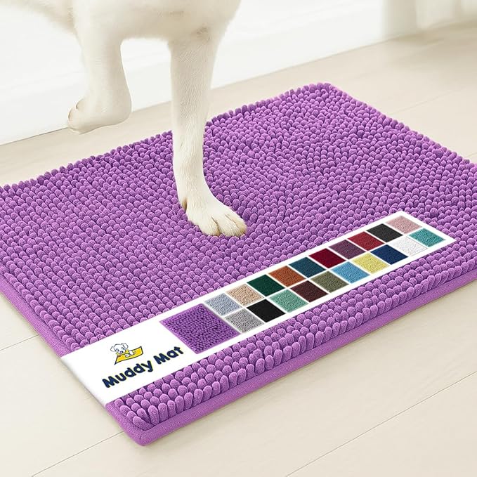 Muddy Mat® | Super Absorbent Door Mat Indoor, Microfiber Quick Dry Chenille Entryway Rug, Non-Slip Front Door Mat, Indoor Mats for Entryway, Machine Washable Pet Rug, Purple 48"x60"