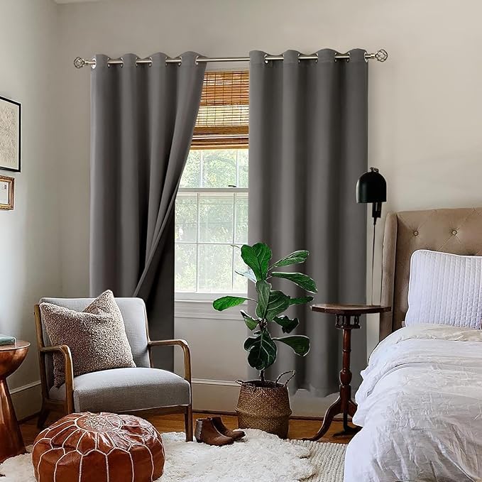 BGment Grey Blackout Curtains for Bedroom Window 84 Inch Length 2 Panels Set, 100% Light Blocking Thermal Insulated Grommet Drapes for Living Room Darkening with Black Liner, 52 Inch Wide Each