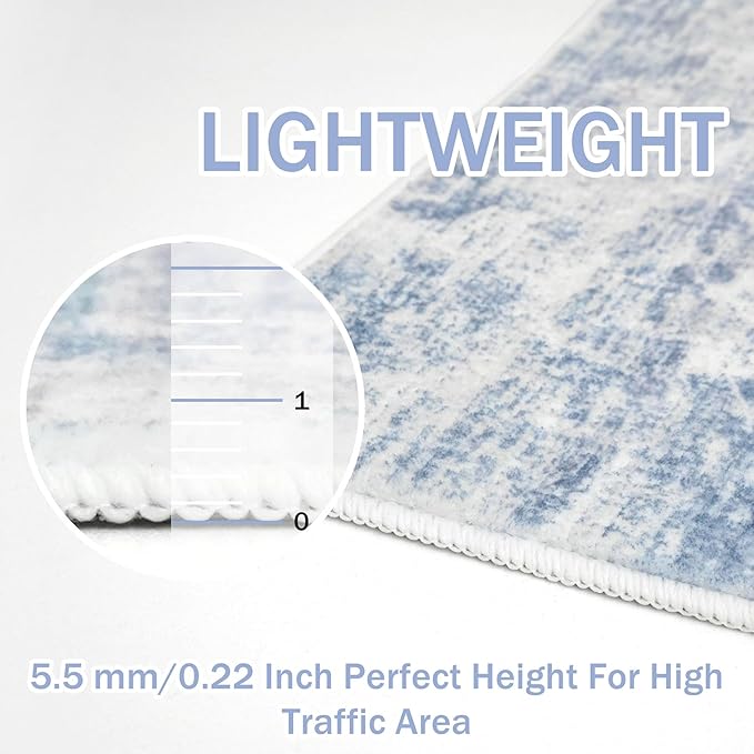 IOHOUZE Abstract Runner Rug 3x14 Ft Washable Runners for Hallways, Non Slip Kitchen Runner Printed Faux Wool Entryway Runner Indoor, Modern Abstract Floor Carpet for Hall Stair, Light Blue White