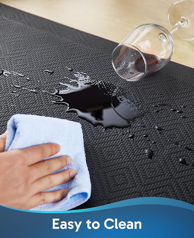Ophanie Kitchen Mats for Floor, 3/4 inch Thick, 17x24 Anti Fatigue Cushioned Mat, Kitchen Rugs, Waterproof, Comfort Ergonomic Standing Mat for Office, Home, Sink, Black Non-Slip Ridged Bottom