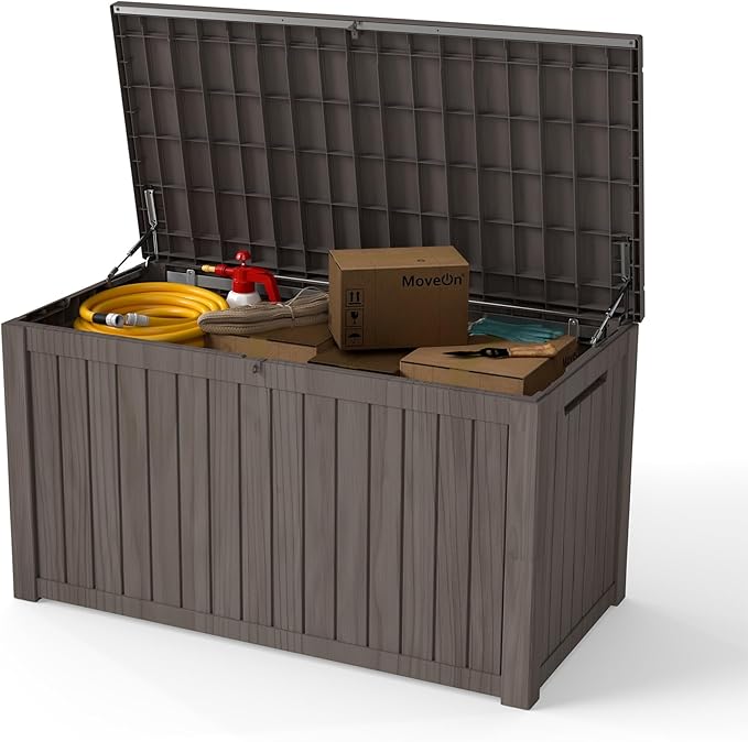 200 Gallon Outdoor Storage Box Waterproof, Resin Deck Boxes with Lockable Lid & UV-Resistant for Patio, Pool, Garden Furniture Cushions & Accessories, Coffee