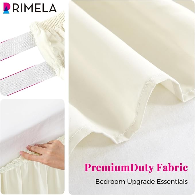 RIMELA Off White Bed Skirt Queen Size 15 Inch Drop, Elastic Bed Skirting for Bed Base and Frame, Bedding Dust Ruffle Easy to Install, Lightweight Wrap Around Adjustable Bedskirt