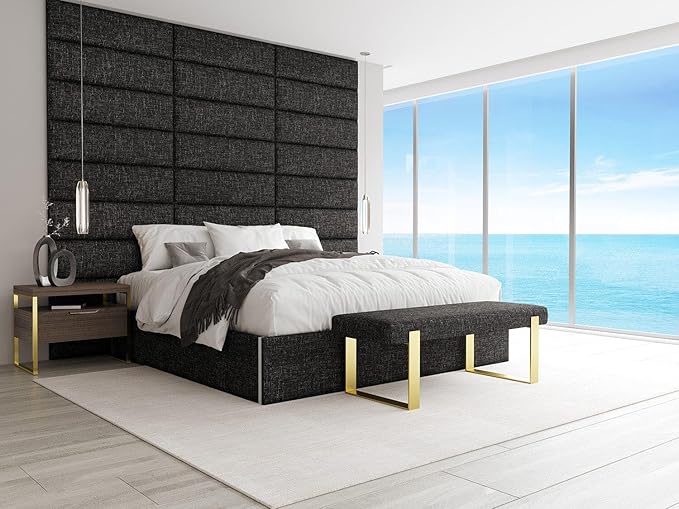 VANT Upholstered Bed Bench - Weave Prestige - Burnished Brass - Contemporary Modern, Bedroom Bench Seat, Hallway, or Entryway