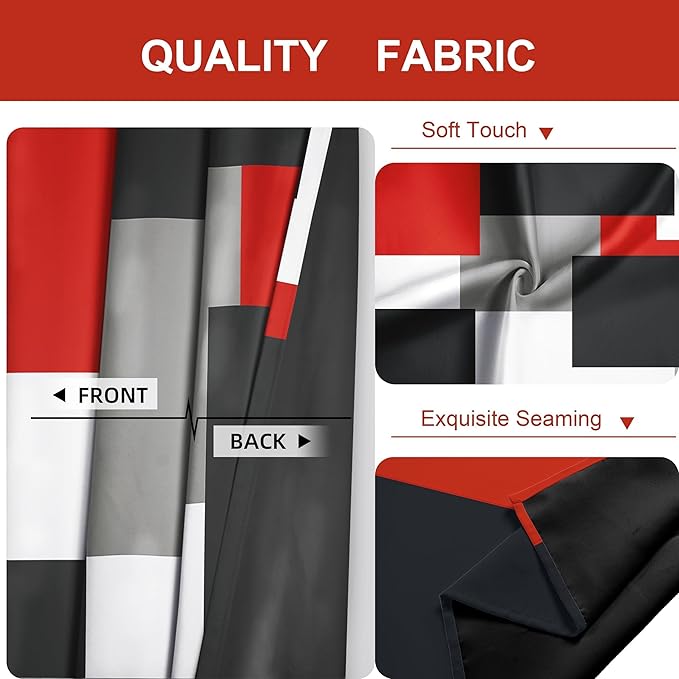 Red Black 100% Blackout Curtains for Bedroom 63 inch Length 2 Panels Set White Grey Modern Abstract Geometric Black Out Curtains Christmas Red Room Darkening Window Drapes Living Room, 52Wx63L