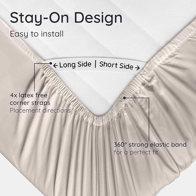 Bambaw 100% Viscose Derived from Bamboo Fitted Sheet Twin Size, Cooling Fitted Sheet Twin Size, 15’’ Deep Pocket, Breathable & Soft Sheets (Sand)