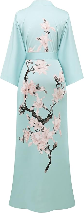 BABEYOND Kimono Robe Cover up with Box Long Floral Satin Sleepwear Silky Bathrobe Bachelorette Robe