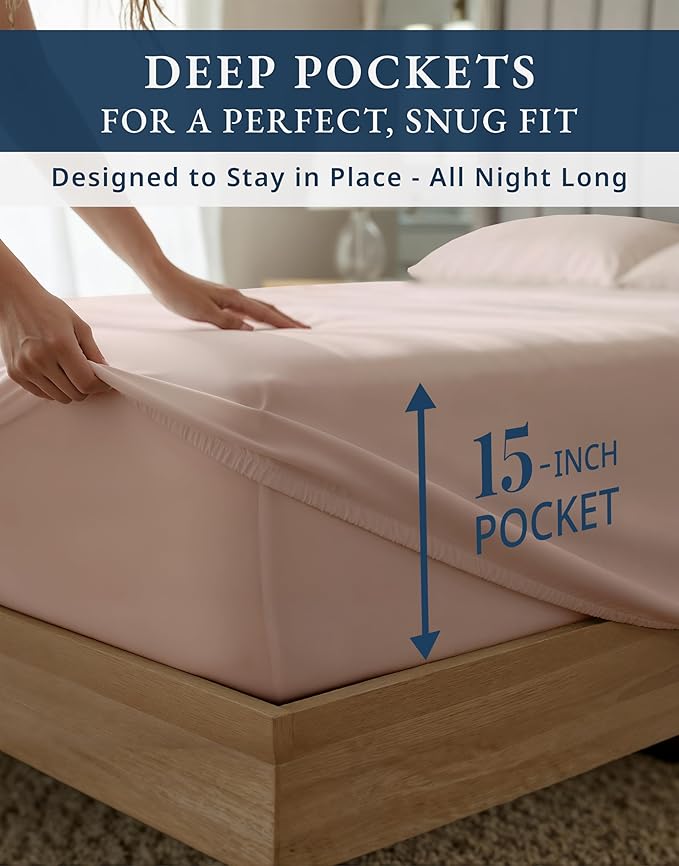 LANE LINEN 100% Cotton Split King Bedding Set for Adjustable Beds - 1000 Thread Count, Fully Elasticized Reinforced 15" Extra Deep Pocket Split King Sheets, Sateen Weave for Silky Finish - Sepia Rose