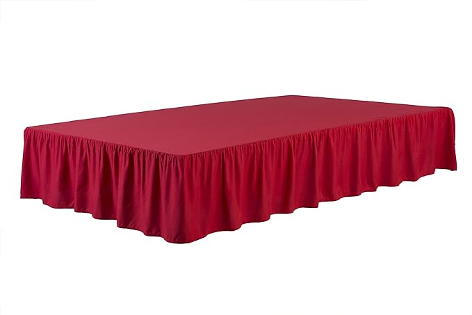 Sheets & Beyond Wrap Around Solid Microfiber Luxury Hotel Quality Fabric Bedroom Gathered Ruffled Bedding Bed Skirt 14 Inch Drop (Full, Red)