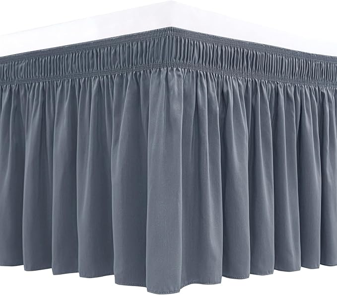 Biscaynebay Wrap Around Bed Skirts for Queen Size Beds 18" Drop, Dark Grey Adjustable Elastic Dust Ruffles Easy Fit Wrinkle Resistant Silky Luxurious Fabric Machine Washable