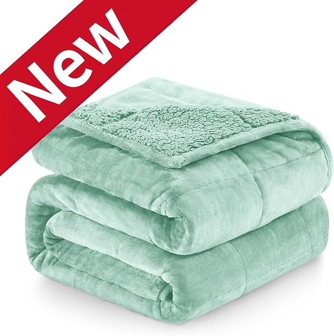 Cottonblue Weighted Blanket for Adults 15 lbs Queen Size 60x80 inches, Cozy Flannel Sherpa Weighted Throw Blankets Comfortable for Calming and Relax, Shaggy Fleece Bed Sofa Heavy Blankets, Dusty Green