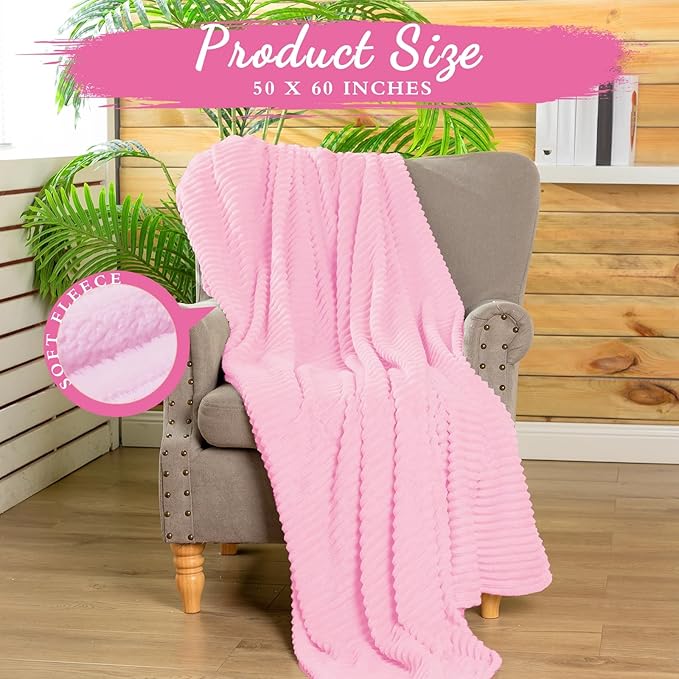 Buryeah 6 Pcs Flannel Throw Blanket Bulk 50 x 60 in Sleepover Blanket Outdoor Wedding Throw Lightweight, Oeko-tex Standard 100 Certified for Sofa Homeless Gifts (Pink)