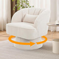 GarveeHome Modern Swivel Barrel Accent Chair, 360° Velvet Upholstered Armchair with Striped Backrest & Plush Padding, Comfy Round Lounge Chair (1, Beige + Corduroy)