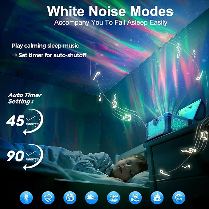 Treasure Box Northern Lights Projector, Galaxy Aurora Night Light Projector with 8 Colors, White Noises, Timer & Remote Control, Ceiling Projection Ambient Lighting for Bedroom Gaming Room Gifts, Blue