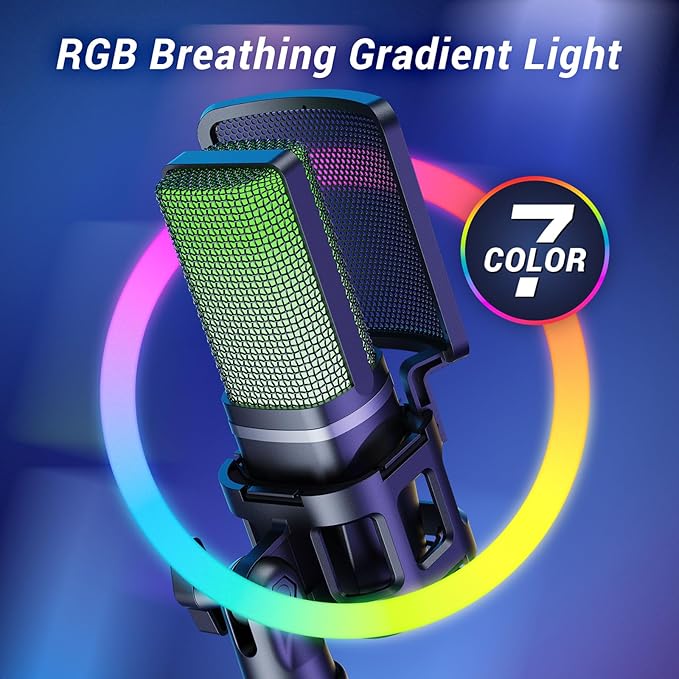 TONOR Gaming USB Microphone for PC, RGB Condenser Computer Mic with Tripod Stand, Quick Mute, Gain Control, for Gaming, Streaming, Podcasting, Recording, Cardioid Mic Kit for Laptop/PS4/PS5 TC777 Pro