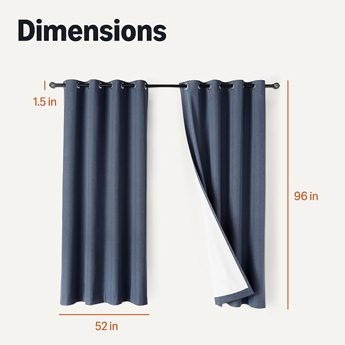 Amazon Basics 100% Blackout Curtains with Grommets, 2 Panels, 52 x 96 Inches, Navy