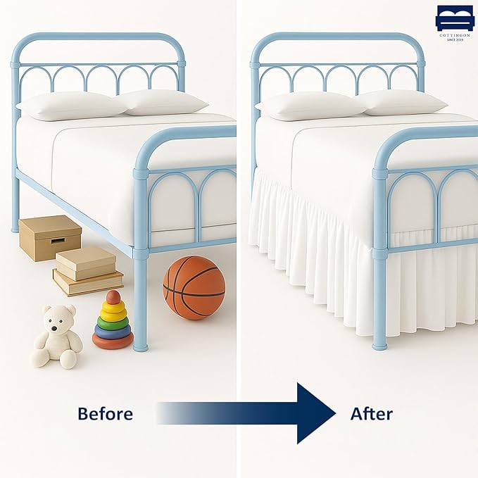 Cottingon Bed Skirt Full 22" Drop with Split Corners, 100% Microfiber Soft and Stylish, Dust Ruffle with Platform, White