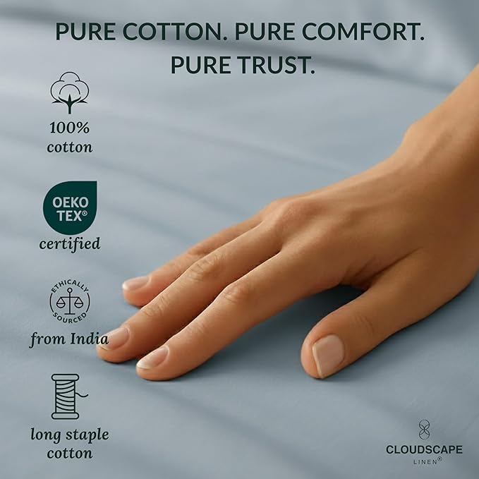 Cloud Scape Linen 100% Egyptian Cotton Sheets Full Size, 4 Pieces Luxury Bedding Set, 400 Thread Count,Hotel Quality, Silky Soft, Deep Pockets up to 17, French Blue