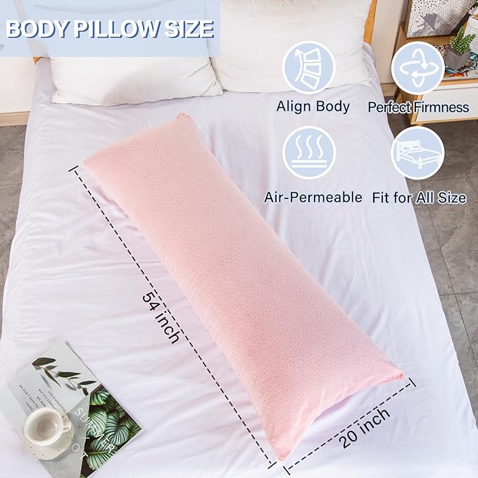 Body Pillow, Memory Foam Body Pillows for Adults Sleeping, Long Pillow for Bed, Big Large Firm Full Body Pillow for Side Sleeper, 20x54 Inch, Light Pink