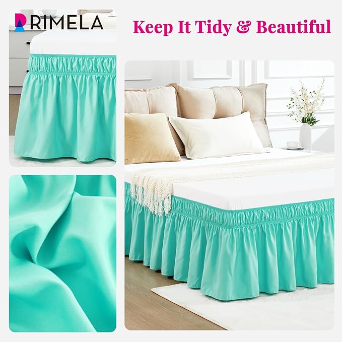 RIMELA Spa Blue Bed Skirt Queen Size 18 Inch Drop, Elastic Bed Skirting for Bed Base and Frame, Bedding Dust Ruffle Easy to Install, Lightweight Wrap Around Adjustable Bedskirt