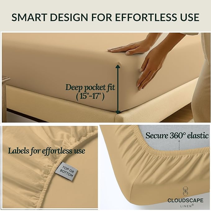 Cloud Scape Linen 100% Egyptian Cotton Sheets Full Size, 4 Pieces Luxury Bedding Set, 400 Thread Count,Hotel Quality, Silky Soft, Deep Pockets up to 17, Linen