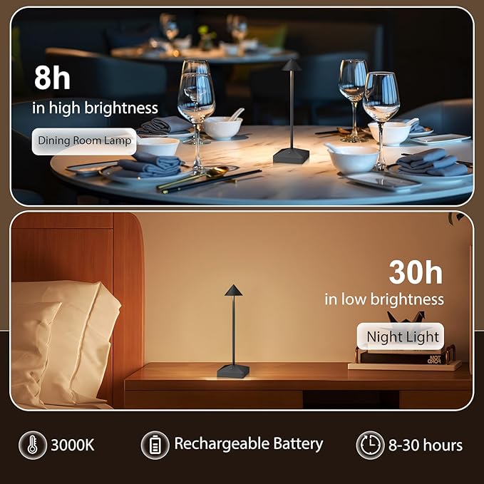 3 Pack 8.26in Black Small Cordless Table Lamps Rechargeable, Battery Operated Mini Lamp, Small Lamp Touch Portable Table Lights, LED Night Light for Bedside/Dining/Bar/Outdoor (Black-A)