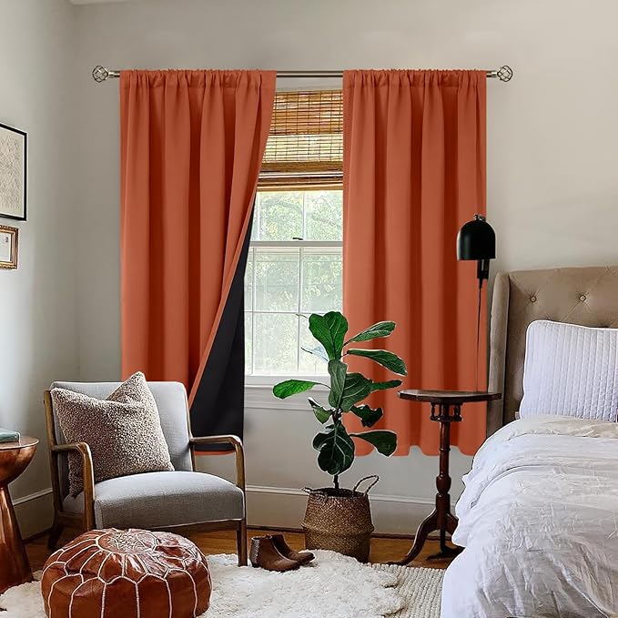 BGment Terracotta 100% Blackout Curtains for Bedroom, Fall Full Room Darkening Noise Reducing Living Room Curtains 63 Inch Length, Thermal Insulated Rod Pocket Window Drapes 2 Panels, 42 Inch Wide