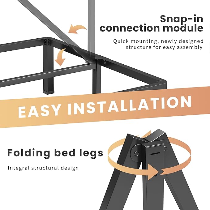 14 Inch Twin Heavy Duty 3500 lbs Bed Frame with Round-Corner Legs & Anti-Squeak Design – Quick Assembly Metal Platform, No Box Spring Needed