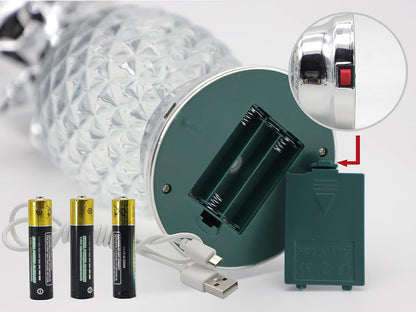 YAKii 9.5" Pineapple LED Color Changing Shine Lamp,Swirling Water Waves Lamp Kid Safe Battery/USB Cable Operated,Table Lamp Candle Holder Table Decoration Silver