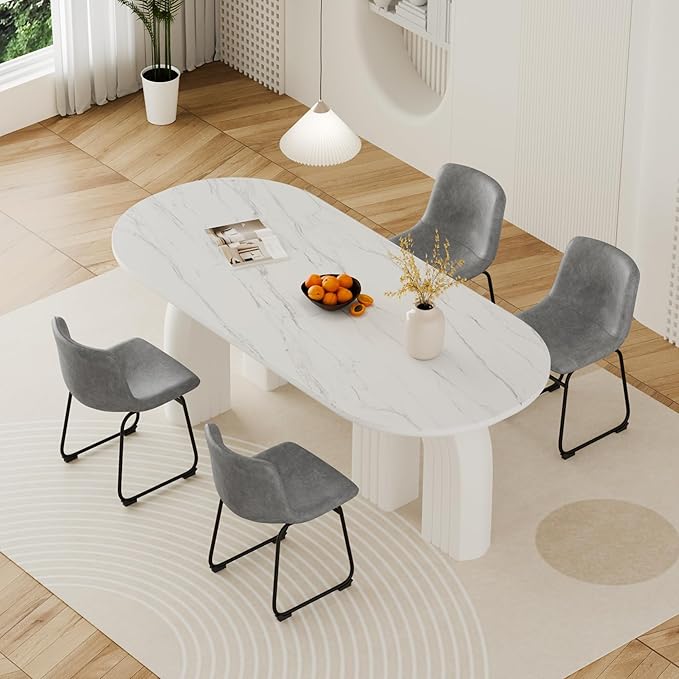Dining Chairs Set of 8, 18 Inch Modern Armless Dining Chair with Back, Faux Leather Kitchen Dining Room Chair with Metal Legs for Home, Bistro Coffee Shops (Grey)