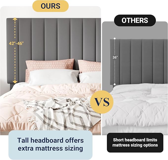 Allewie King Size Storage Bed Frame, Vertical Channel Tufted Adjustable Headboard, Velvet Upholstered Platform Bed with 4 Oversized Underbed Drawers, Wooden Slats Support, No Box Spring Needed, Grey