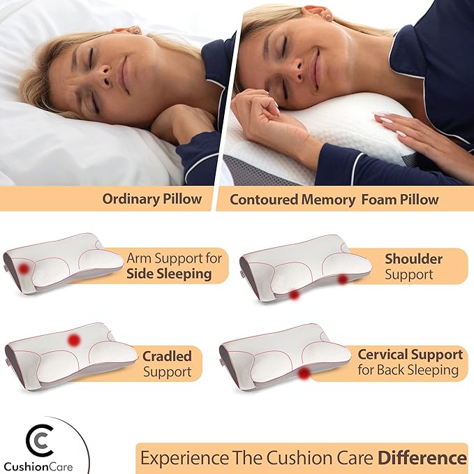 Cervical Memory Foam Pillow for Neck and Shoulder Pain Relief – Ergonomic, Orthopedic Contour Pillow for Side, Back, Stomach Sleepers And Sleeping Support - Free Sleeping Mask