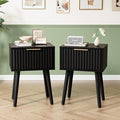 VINGLI Night Stand Set 2, Fluted Nightstands with Drawer, Mid Century Modern Nightstands Set of 2, Bedside Table, End Table, Wood Nightstand for Bedroom, Black, 15.75" W*11.81" D*21.85" H