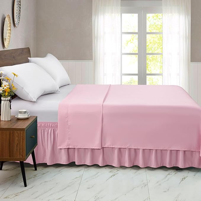 FreshCulture Full Bed Skirt, Elastic Wrap Around Bed Skirt Full Bed, Easy Fit with 18-Inch Tailored Drop, Hotel Quality Dust Ruffle for Full Size Bed, Bed Skirt Full Size (Dusty Pink)
