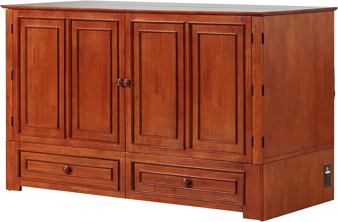 Emurphybed Paradiseo Murphy Cabinet Chest Bed with Charging Station 6 Inch, Queen (Cherry)
