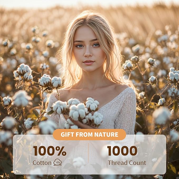 LBRO2M 100% Cotton Sheets Set Deep Pocket 19", 1000 Thread Count King Size 4 Piece Bed Sheet Sets Soft Comfortable Bedding All Season (King, Linen)