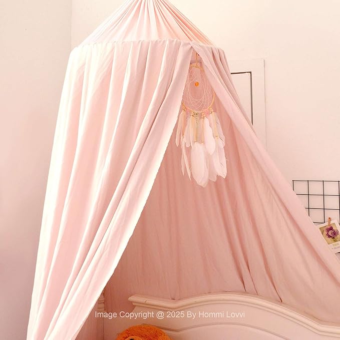 Light Pink Bed Canopy for Girls with Light, Princess Canopy Curtains for Twin Full Queen Size Kids Bed, Canopy for Girls Bed Room Decor, Hanging Castle Ceiling Tent