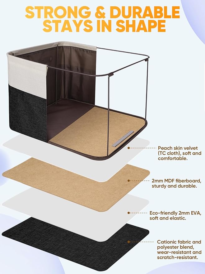 BALEINE 3 Pack Fabric Storage Bins for Shelves, Linen Storage Baskets for Organizing, Decorative Closet Bins for Clothes, Home (Black, 12"x8"x8")