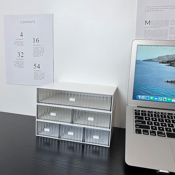 Desk Drawer Organizer, Stackable Plastic Storage Drawer, Grocery Organizer For Stationery/Office Supplies (White, 1 Compartment)