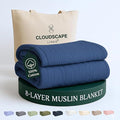Cloud Scape Linen 8-Layer Muslin Blanket King Size for Adult - 100% Cotton, Breathable and Soft, Perfect Winter Cozy Blanket, Fits up to California King Bed, 92x108, Ensign Blue