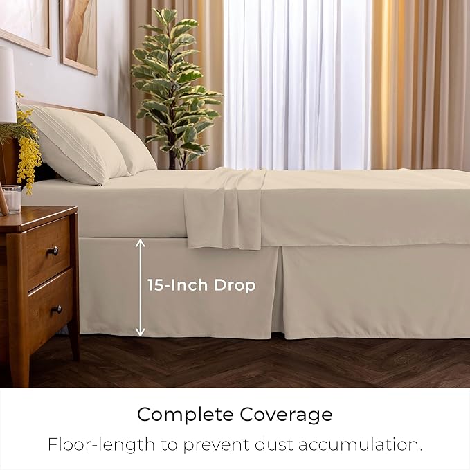 Mellanni Bed Skirt Queen Size - Bed Skirting - 15-Inch Tailored Drop Pleated Dust Ruffle - Hotel Luxury Bedding - Wrinkle, Fade, Stain Resistant - 1 Bedskirt (Queen, Beige)