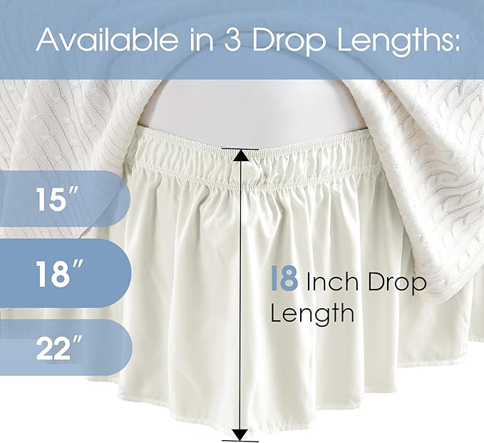 FreshCulture King Bed Skirt, Dust Ruffle for King Size Bed, Easy Fit with 18-Inch Tailored Drop, Elastic Wrap Around Bed Skirt King Size, Hotel Quality Bed Skirts for Adjustable Bed (Ivory)