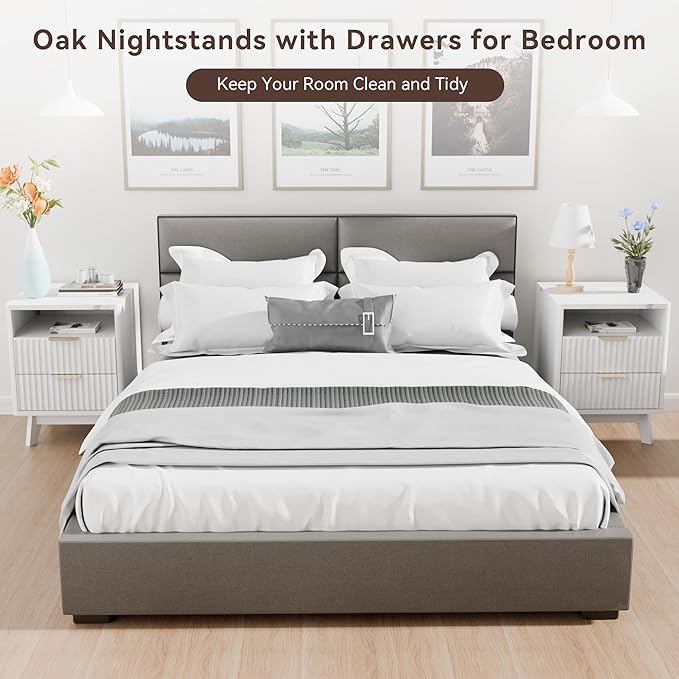 White Nightstand Set of 2, 18" Modern Night Stand with Faux Marble Top, Open Storage Shelf, Curved Edge Bedside Table for Bedroom, End Side Table