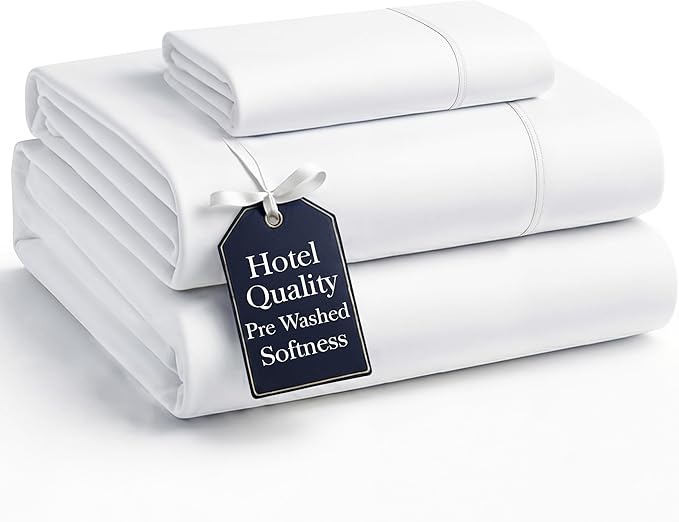 Casa Platino Twin Sheets Set, 100% Brushed Microfiber Pre-Washed Twin Sheet Set, 3 Piece Set, Soft & Cozy Cooling Bedding, Fade-Resistant, 15-Inch Deep Pocket White Bed Sheets