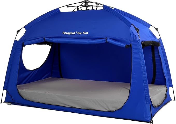 Indoor Instant Privacy Bed Tent for Sleeping,Quick Set-up Bed Canopies,Portable Bed Drapes with Large Space and 3 Doors (Blue, Full)