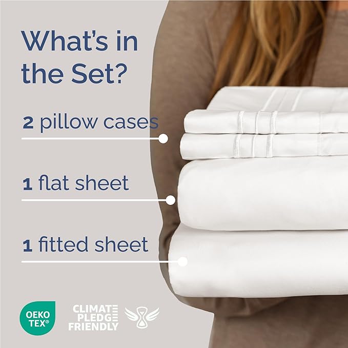 Full Size 4 Piece Sheet Set - Comfy Breathable & Cooling Bed Sheets Set - Hotel Luxury Bedding for Women, Men, Kids, Teens, Boys & Girls - Deep Pockets, Soft, Wrinkle Free - Oeko-Tex - Antique White