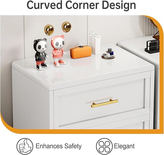 Metal Small Dresser for Bedroom, White Dressers & Chest of Drawers, 3 Drawer Dresser with Curved Corner, Storage Cabinet for Living Room, Entryway, Home Office (White, 24" W)